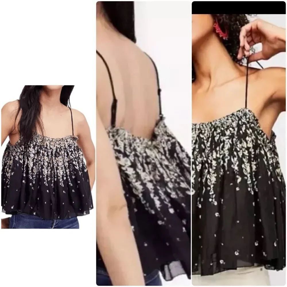 Intimately Free People Instant Crush Camisole Crop Top Black Floral Size XS